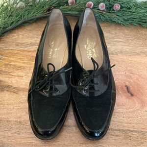 Salvatore Ferragamo Black Patent Leather lace-up Oxford shoes Size 6 C